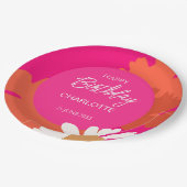 ホットピンクとオレンジのデイジーフローラ誕生日パーティー ペーパープレート (アングル)