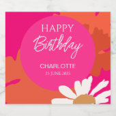 ホットピンクとオレンジのデイジーフローラ誕生日パーティー リキュールボトルラベル (シングルラベル)