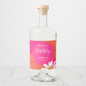 ホットピンクとオレンジのデイジーフローラ誕生日パーティー リキュールボトルラベル (正面)