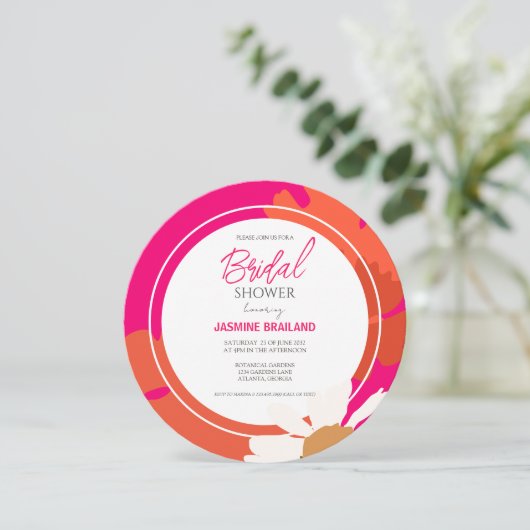 ホットピンクとオレンジのデイジー抽象芸術フローラブライダル (スタンド正面)