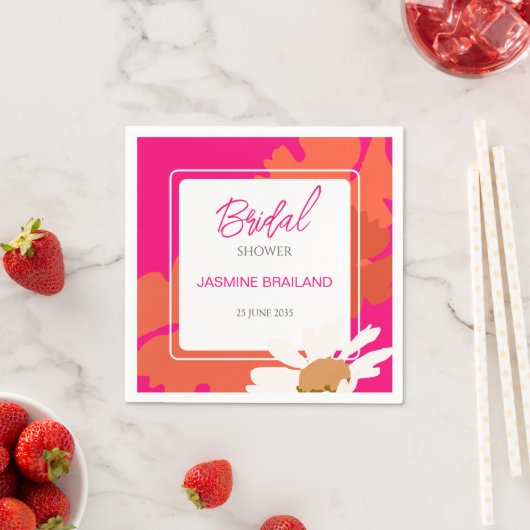 ホットピンクとオレンジのデイジー抽象芸術フローラブライダル スタンダードカクテルナプキン (インサイチュ)