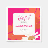 ホットピンクとオレンジのデイジー抽象芸術フローラブライダル スタンダードカクテルナプキン (正面)