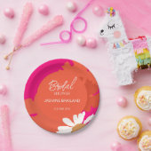 ホットピンクとオレンジのデイジー抽象芸術フローラブライダル ペーパープレート (パーティー)