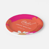 ホットピンクとオレンジのデイジー抽象芸術フローラブライダル ペーパープレート (アングル)