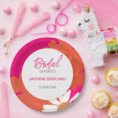 ホットピンクとオレンジのデイジー抽象芸術フローラブライダル ペーパープレート (パーティー)