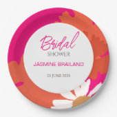 ホットピンクとオレンジのデイジー抽象芸術フローラブライダル ペーパープレート (正面)