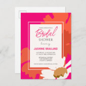 ホットピンクとオレンジのデイジー抽象芸術フローラブライダル ポストカード (正面/裏面)