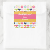 ホットピンクとオレンジのハートカスタム誕生日 スクエアシール (バッグ)