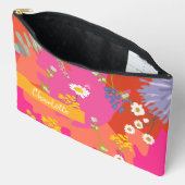 ホットピンクとオレンジのフローラガーデンパーソナライズされた アクセサリーポーチ (見開き)