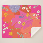 ホットピンクとオレンジのフローラガーデン抽象芸術 シェルパブランケット (正面(横))