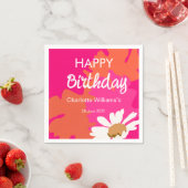 ホットピンクとオレンジのフローラハッピーバースデーパーティー スタンダードカクテルナプキン (インサイチュ)