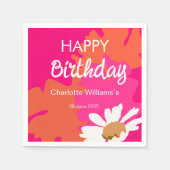 ホットピンクとオレンジのフローラハッピーバースデーパーティー スタンダードカクテルナプキン (正面)