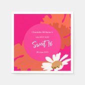 ホットピンクとオレンジのフローラ16歳の誕生日パーティー スタンダードカクテルナプキン (正面)