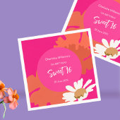 ホットピンクとオレンジのフローラ16歳の誕生日パーティー スタンダードカクテルナプキン