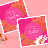 ホットピンクとオレンジのフローラ16歳の誕生日パーティー スタンダードカクテルナプキン