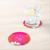 ホットピンクとオレンジのフローラ16歳の誕生日パーティー ペーパーコースター (インサイチュ)