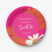 ホットピンクとオレンジのフローラ16歳の誕生日パーティー ペーパープレート (正面)