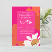 ホットピンクとオレンジのフローラ16歳の誕生日パーティー 招待状 (スタンド正面)
