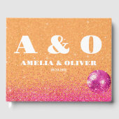 ホットピンクとオレンジのレトロディスコ結婚ボール ゲストブック (正面)