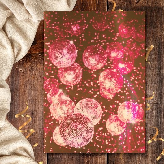 ホットピンクとオレンジのレトロディスコ結婚ボール 招待状