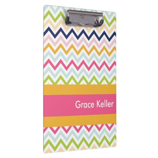 ホットピンクとオレンジの山形のクリップボパーソナライズされたード クリップボード (右)