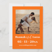 ホットピンクとオレンジの書道写真結婚の 招待状 (裏面)