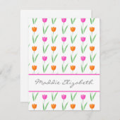 ホットピンクとオレンジの水色のチューリップパターン ノートカード (正面/裏面)