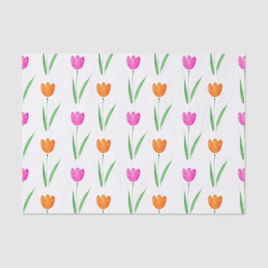 ホットピンクとオレンジの水色のチューリップパターン 薄葉紙 (正面)