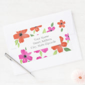 ホットピンクとオレンジの水色のフローラモチーフのラベル 長方形シール (封筒)