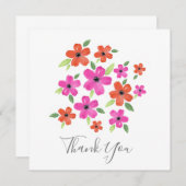 ホットピンクとオレンジの水色のフローラモチーフ サンキューカード (正面/裏面)