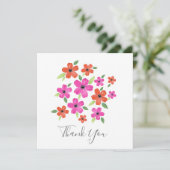ホットピンクとオレンジの水色のフローラモチーフ サンキューカード (スタンド正面)