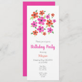 ホットピンクとオレンジの水色のフローラモチーフ 招待状 (正面/裏面)