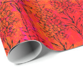 ホットピンクとオレンジの水色の植物画 ラッピングペーパー (ロールコーナー)