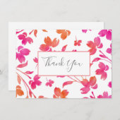 ホットピンクとオレンジの水色の花の茎 サンキューカード (正面/裏面)