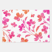 ホットピンクとオレンジの水色の花の茎 ラッピングペーパーシート (正面3)