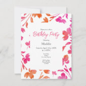 ホットピンクとオレンジの水色の花の茎 招待状 (正面)