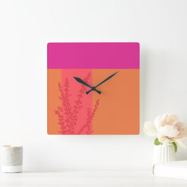 ホットピンクとオレンジの緑離れ色のブロック スクエア壁時計
