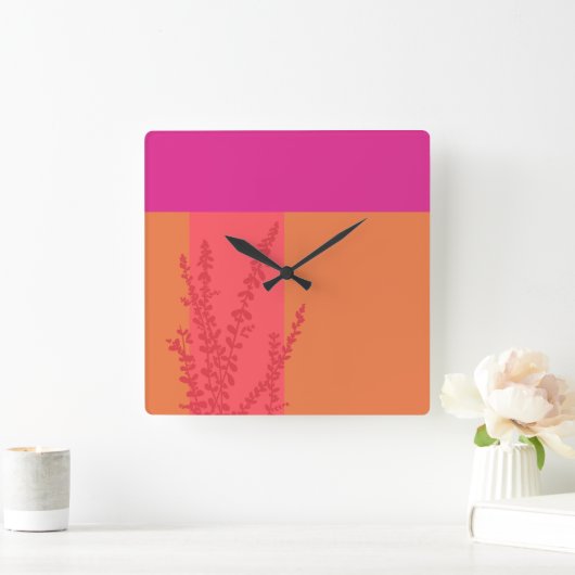 ホットピンクとオレンジの緑離れ色のブロック スクエア壁時計 (ホーム)