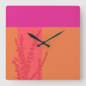 ホットピンクとオレンジの緑離れ色のブロック スクエア壁時計 (正面)