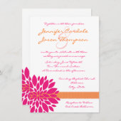 ホットピンクとオレンジフラワー結婚式招待状 招待状 (正面/裏面)