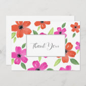 ホットピンクとオレンジ色の水彩モチーフ サンキューカード (正面/裏面)