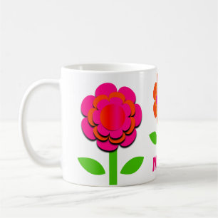 ホットピンクとオレンジ色の花 コーヒーマグカップ