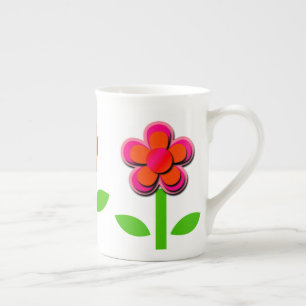 ホットピンクとオレンジ色の花 ボーンチャイナマグカップ