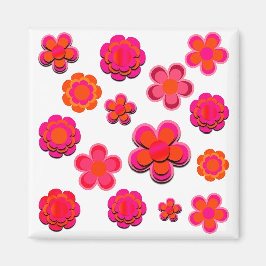 ホットピンクとオレンジ色の花 マグネット (正面)