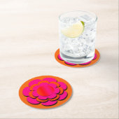 ホットピンクとオレンジ色の花 ラウンドペーパーコースター (インサイチュ)