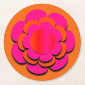 ホットピンクとオレンジ色の花 ラウンドペーパーコースター (正面)