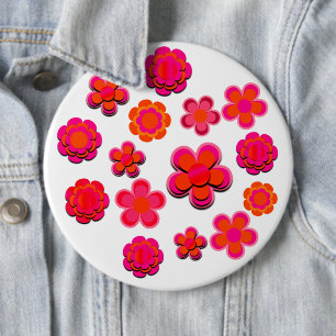 ホットピンクとオレンジ色の花 缶バッジ