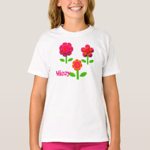 ホットピンクとオレンジ色の花 Tシャツ