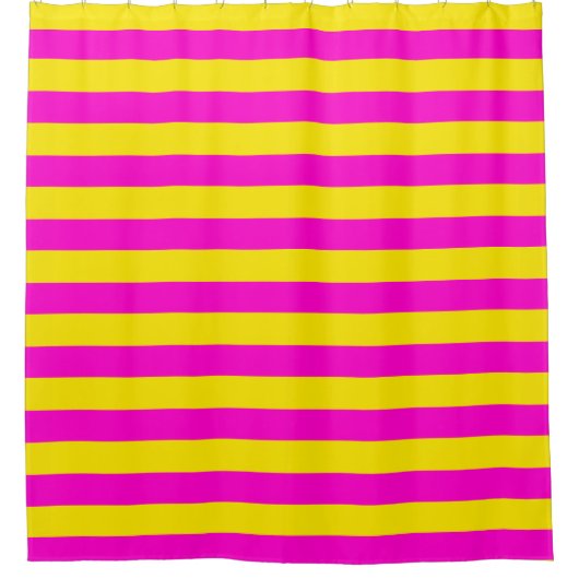 ホットピンクとカナリア色の黄色のストライプ シャワーカーテン (正面)