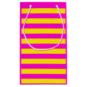 ホットピンクとカナリア色の黄色のストライプ スモールペーパーバッグ (裏面)